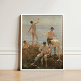 Midsummer Morning - Henry Scott Tuke Art Print / Canvas Framed Classical Painting Young Men Seaside, Arrests, Five, Clustered, Atlantic’s
