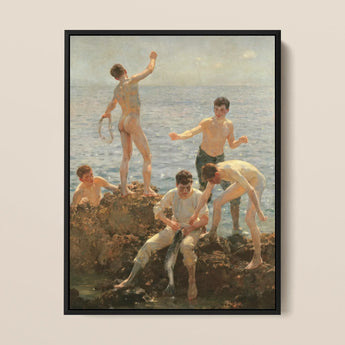 Midsummer Morning - Henry Scott Tuke Art Print / Canvas Black-framed Painting Five Nude Partially Clad Young Men Henry Scott Tuke, Scott,