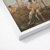 Midsummer Morning - Henry Scott Tuke Art Print / Canvas White Framed Classical Painting Young Men, Arrests, Five, Clustered, Atlantic’s