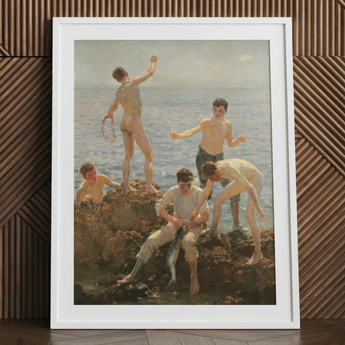 Midsummer Morning - Henry Scott Tuke Art Print / Canvas White-framed Art Print Classical Painting Nude Boys Seaside Henry Scott Tuke,