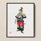Framed Traditional Chinese Painting Bearded Warrior Ornate Red Three Kingdoms Lore, Qing Dynasty Manchu, Opera-worthy Warlord