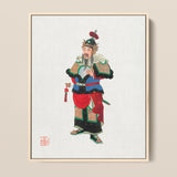 Framed Traditional Chinese Warrior Painting Intricate Armor Vibrant Three Kingdoms Lore, Qing Dynasty Manchu, Opera-worthy Warlord