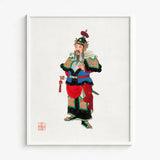 Framed Artwork Traditional Chinese Warrior Ornate Multi-colored Armor Three Kingdoms Lore, Qing Dynasty Manchu, Opera-worthy Warlord