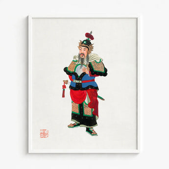 Framed Artwork Traditional Chinese Warrior Ornate Multi-colored Armor Three Kingdoms Lore, Qing Dynasty Manchu, Opera-worthy Warlord