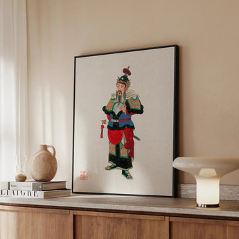 Military Commander - Qing Dynasty Art Print / Canvas Framed Artwork Traditional Chinese General Vibrant Red Blue Three Kingdoms Lore, Qing