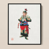 Military Commander - Qing Dynasty Art Print / Canvas Framed Traditional Chinese Painting Warrior Ornate Armor Red Three Kingdoms Lore, Qing