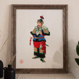 Military Commander - Qing Dynasty Art Print, Framed Artwork Colorful Chinese Warrior Deity Figure Traditional