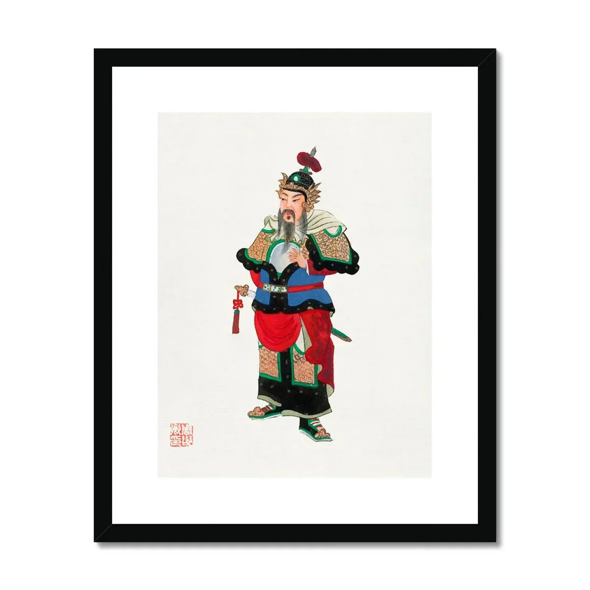 Military Commander - Qing Dynasty Art Print, Traditional Chinese Warrior Figure Colorful Robes Armor Decorative