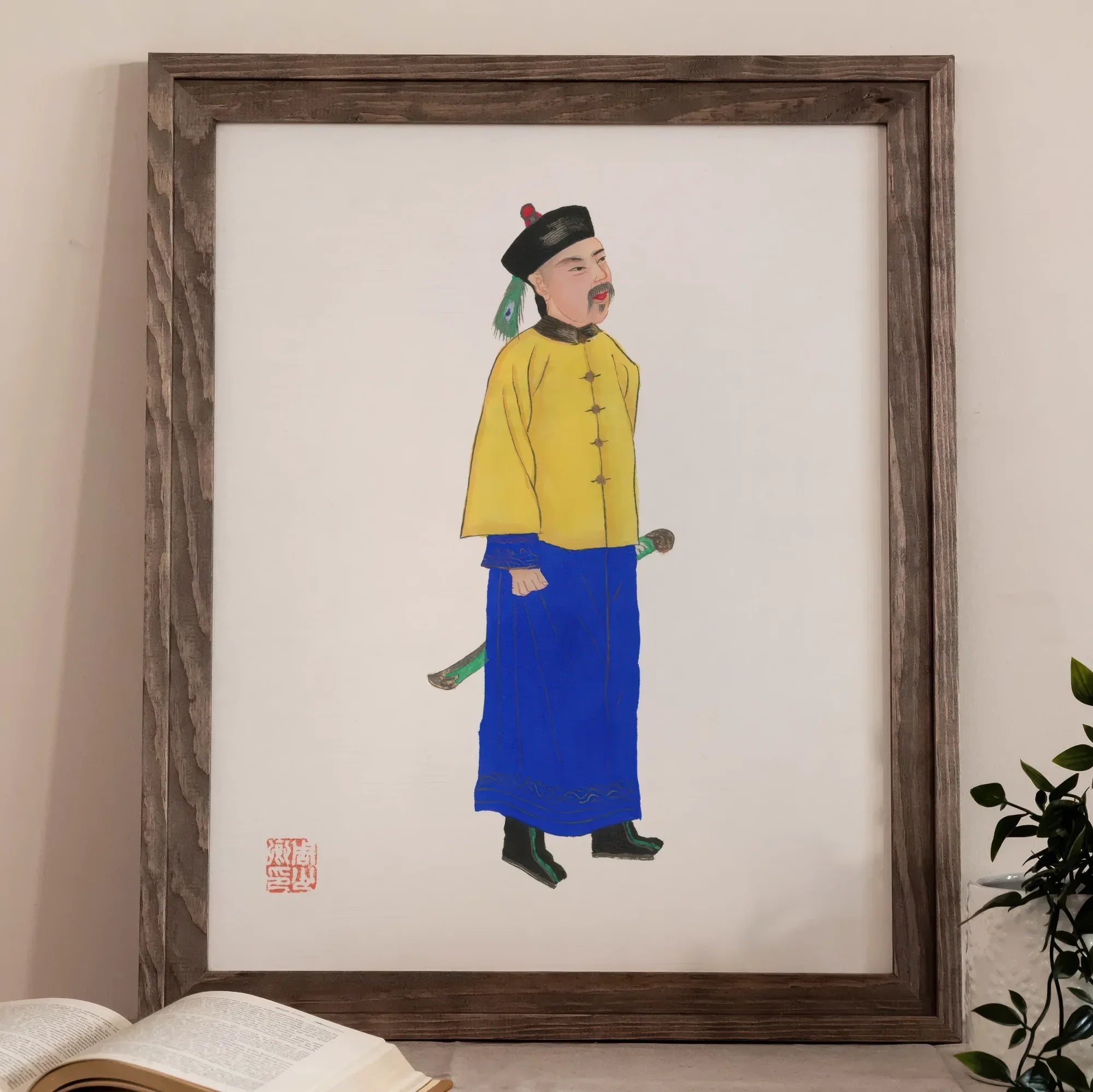 Military Man - Manchu Fashion Art Print, Framed Painting Chinese Man Traditional Attire Profile