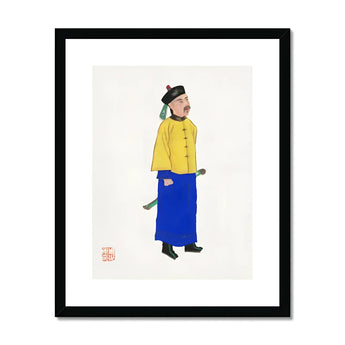 Military Man - Manchu Fashion Art Print, Illustration Person Traditional Chinese Clothing Yellow Jacket Blue
