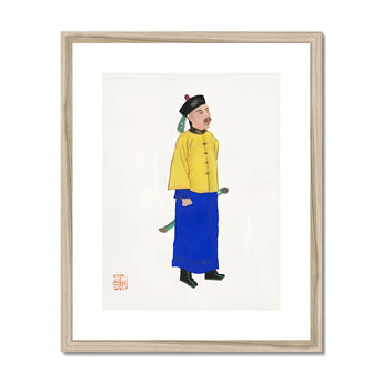 Military Man - Manchu Fashion Art Print, Traditional Chinese Figure Yellow Jacket Blue Robe Black