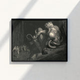 Black-framed Artwork Detailed Dark-toned Satan Cavernous Gustave Dore Art, Minos Coils, Counting Device