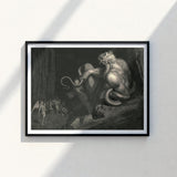 Black-framed Artwork Detailed Monochromatic Satan Cavernous Scene Gustave Dore Art, Minos Coils, Counting Device