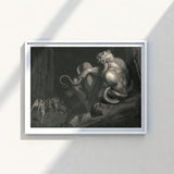 Black-and-white Framed Artwork Muscular Crowned Demon Serpentine Limbs Gustave Dore Art, Minos Coils, Counting Device