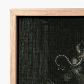 Black Canvas Print Detailed Monochromatic Illustration Elephant Snake Gustave Dore Art, Minos Coils, Counting Device