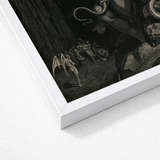 White Framed Black Artwork Dramatic Scene Figures Wings Gustave Dore Art, Minos Coils, Counting Device