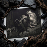 There Minos Stands - Gustave Dore Art Print / Canvas Black-and-white Demonic Figure Horns Serpentine Tail Surrounded Dark Gustave Dore Art,