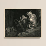 There Minos Stands - Gustave Dore Art Print / Canvas Black White Framed Artwork Muscular Crowned Demonic Figure Gustave Dore Art, Minos