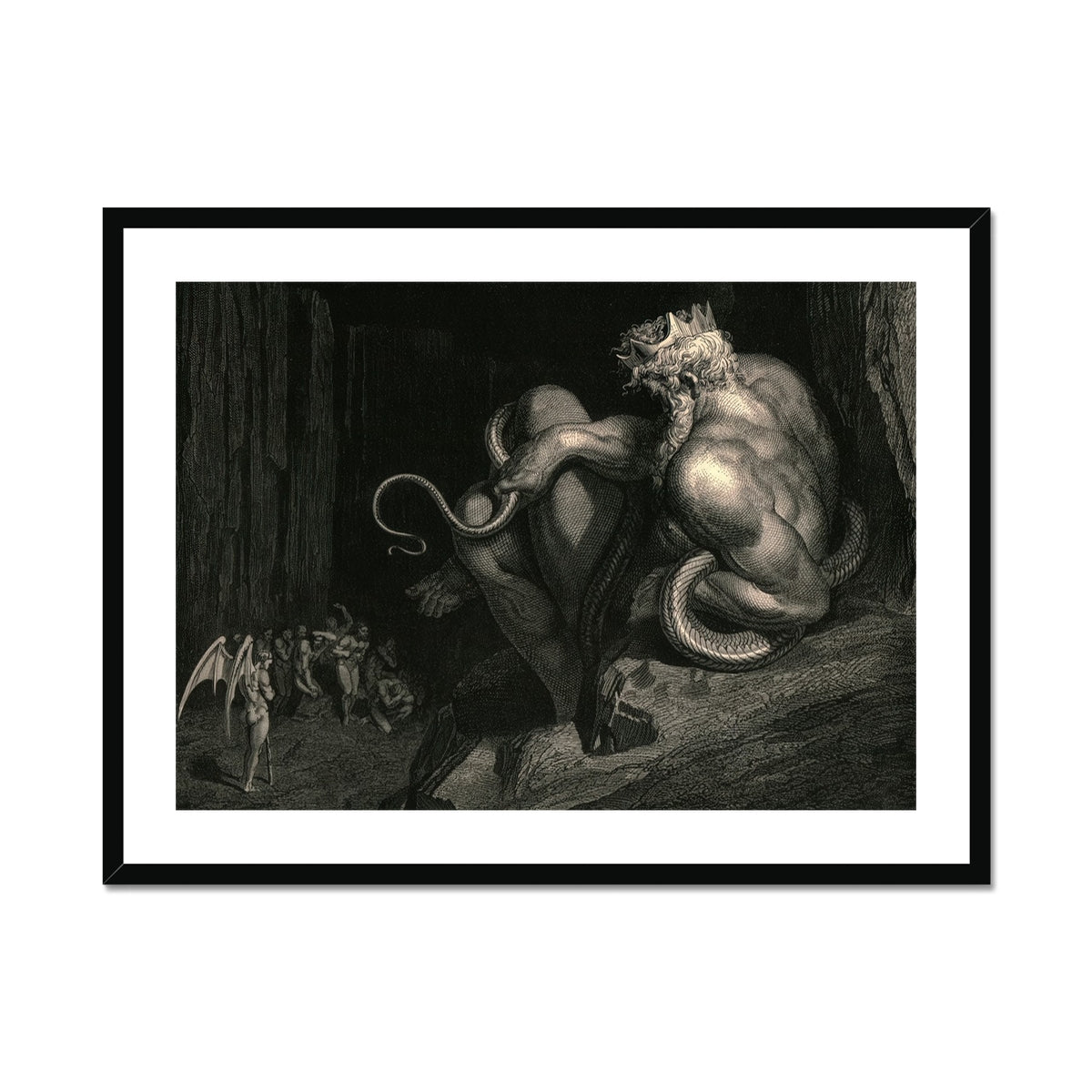 There Minos Stands - Gustave Dore Art Print, Framed Artwork Mythological Scene Muscular Figure Entwined Snake