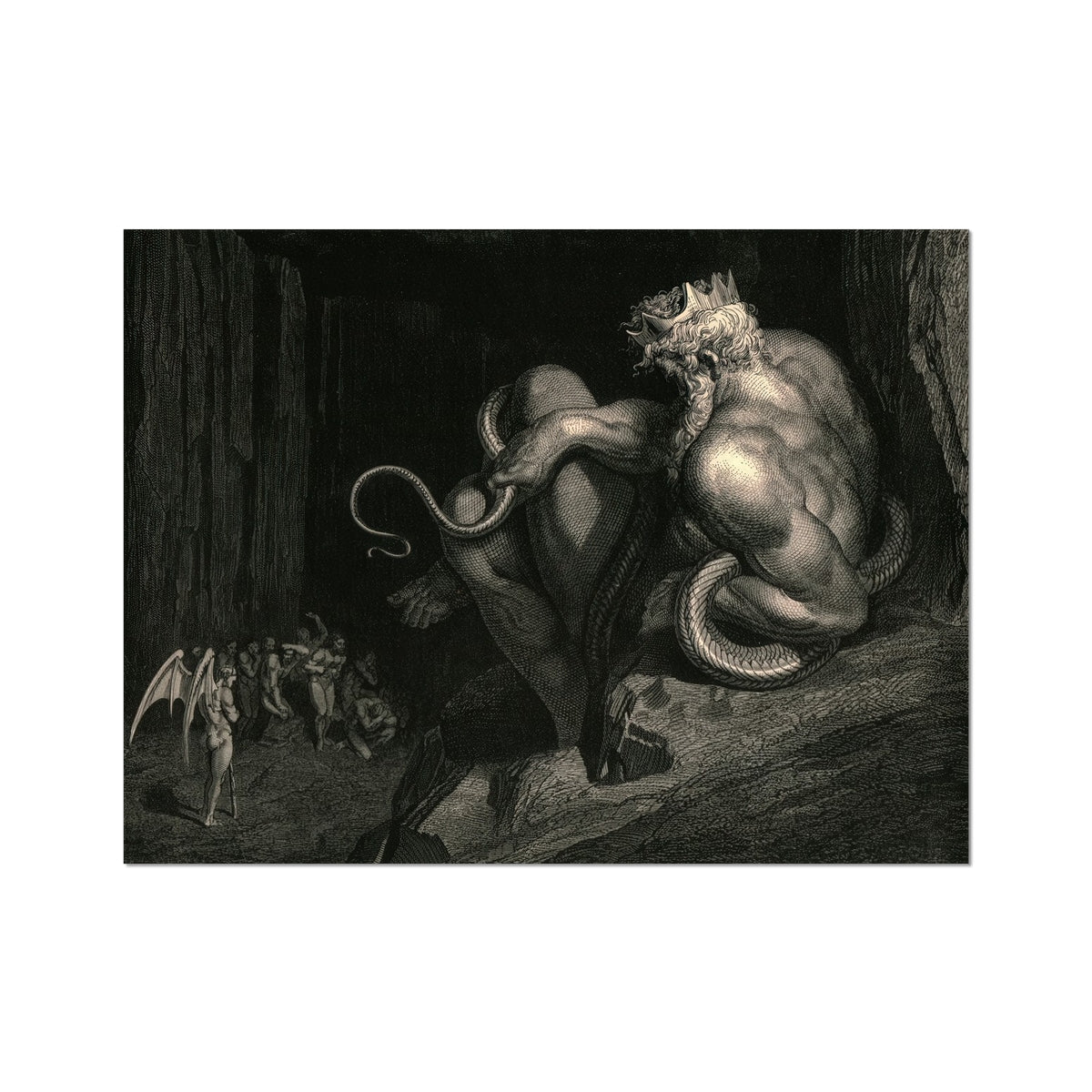 There Minos Stands - Gustave Dore Art Print, Powerful Muscular Male Figure Crown Bound Snake