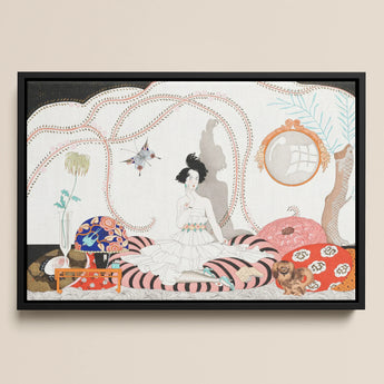 Minuit George Barbier 1920s Fashion Art Framed Canvas, Framed Artwork Stylized Scene Figure Decorative Elements Animals