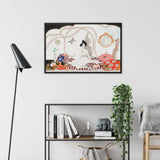 Minuit George Barbier 1920s Fashion Art Framed Canvas, Japanese Style Artwork Tiger Beneath Willow Trees