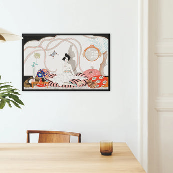 Minuit George Barbier 1920s Fashion Art Framed Canvas, Japanese Woodblock Print Artwork Black Frame Traditional Scene