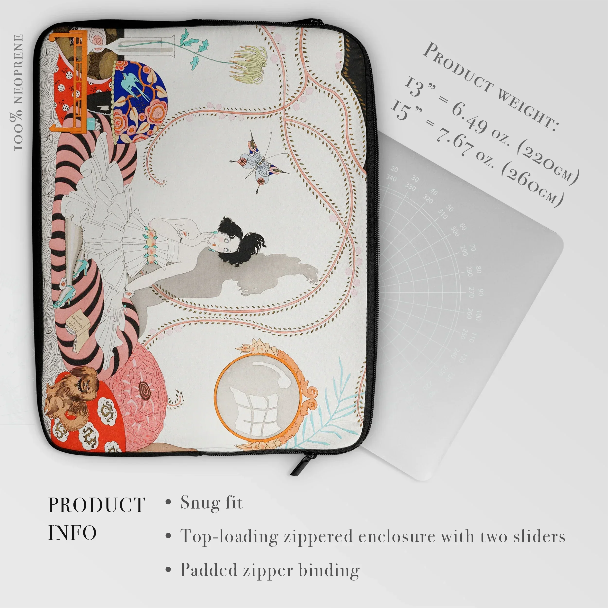 Minuit - George Barbier 1920s Fashion Art Laptop Sleeve, Decorative Laptop Sleeve Whimsical Animal Nature-themed Artwork