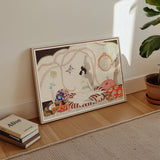 Minuit - George Barbier 1920s Fashion Art Print, Framed Illustration Whimsical Cat Striped Legs Surrounded Mushrooms