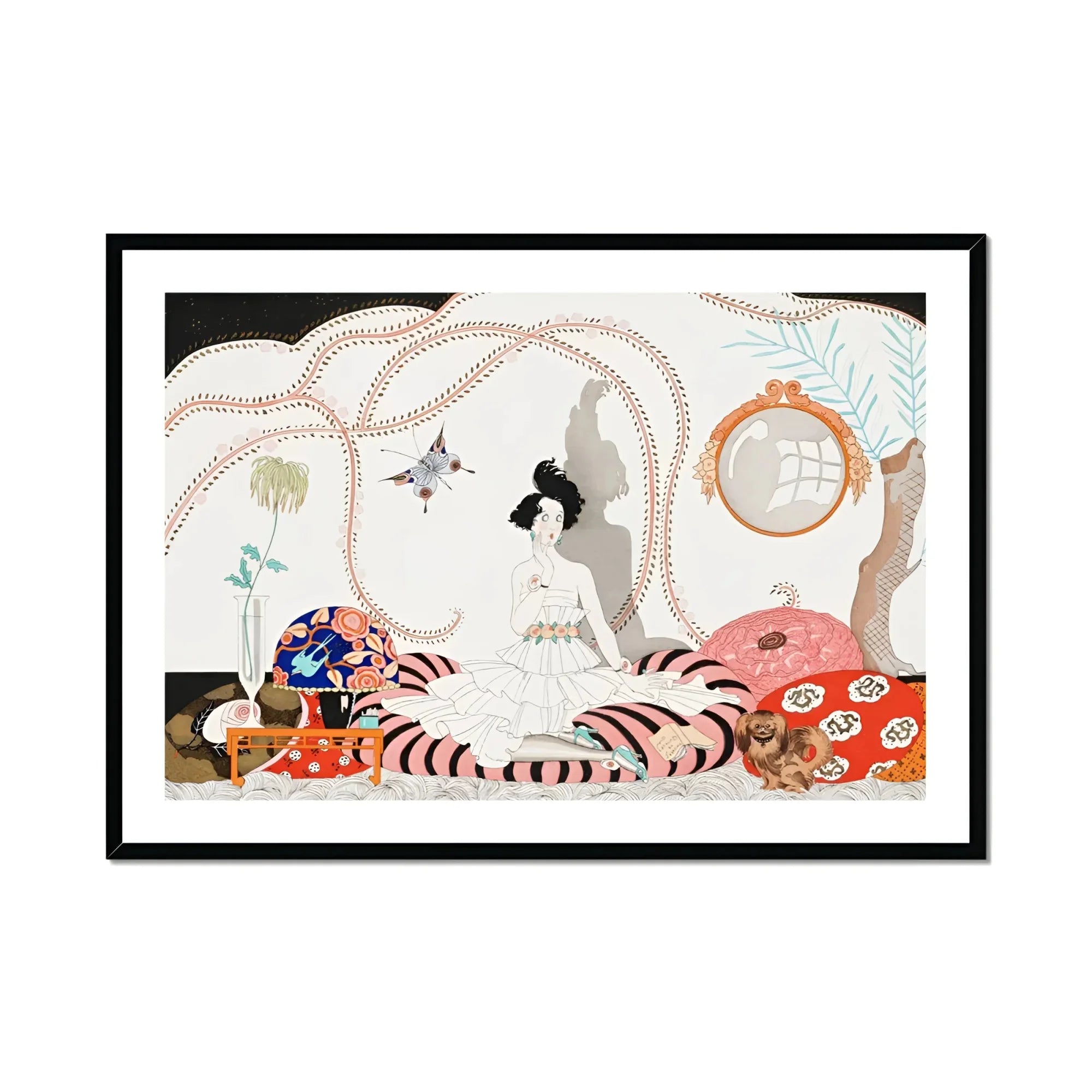 Minuit - George Barbier 1920s Fashion Art Print, Framed Vintage Art Deco Illustration Figure White Dress