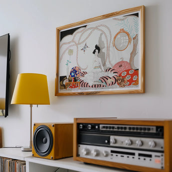 Minuit - George Barbier 1920s Fashion Art Print, Framed Whimsical Artwork Abstract Shapes Characters Pink Blue