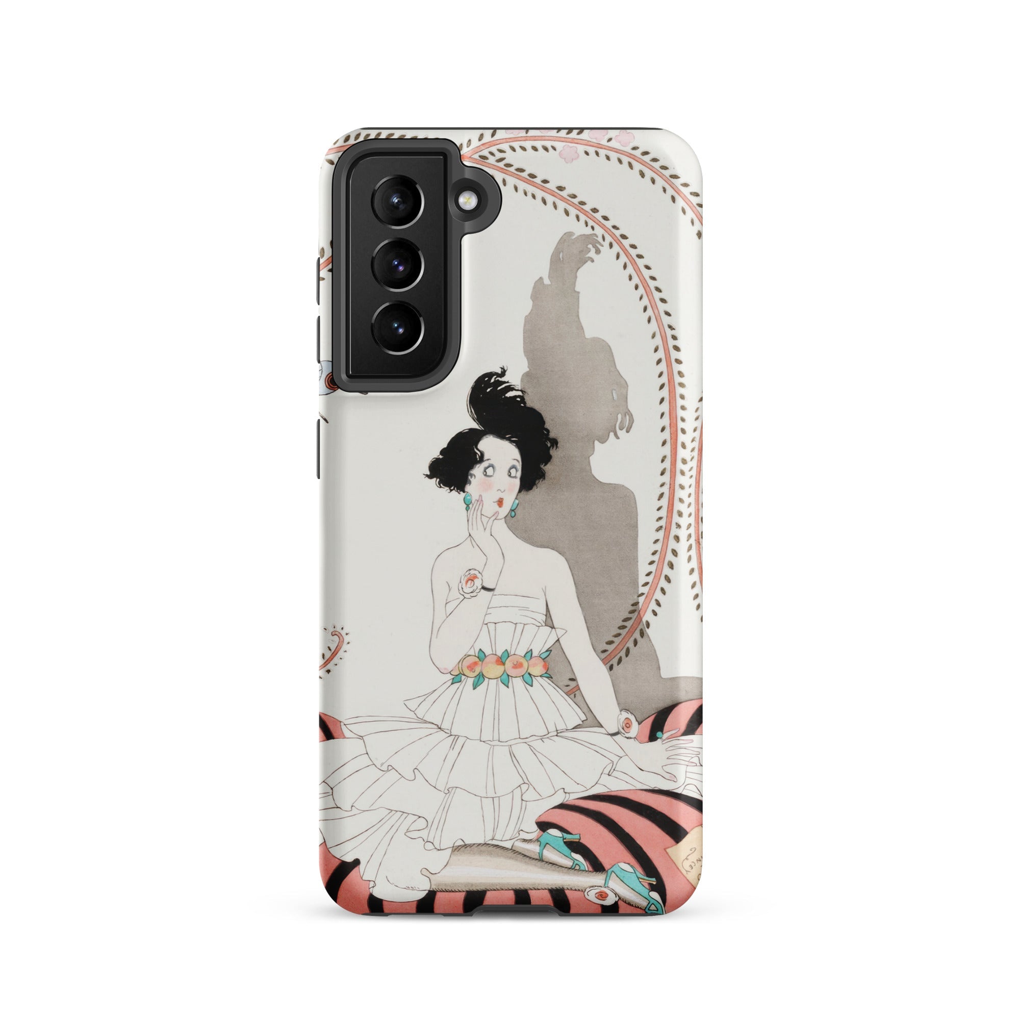 Minuit George Barbier Samsung Case, Galaxy S21 / Matte, White Phone Case Art Deco Illustration Woman Ruffled