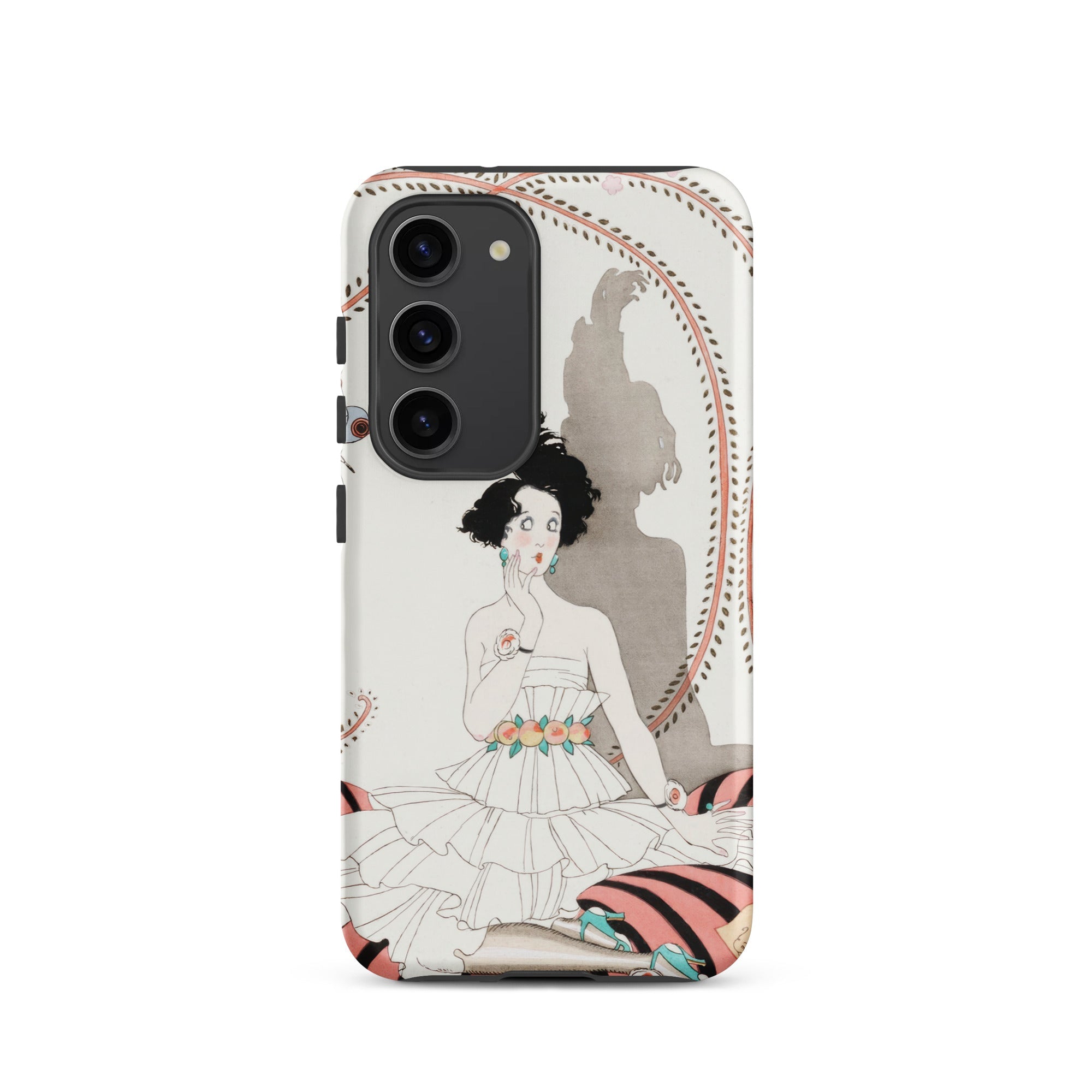 Minuit George Barbier Samsung Case, Galaxy S23 / Matte, White Smartphone Case Vintage Illustration Woman Ruffled Dress