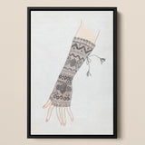Mitt Lillian Causey 1930s Fashion Art Framed Canvas, Intricately Patterned Arm Warmer Fingerless Glove Delicate Tassels