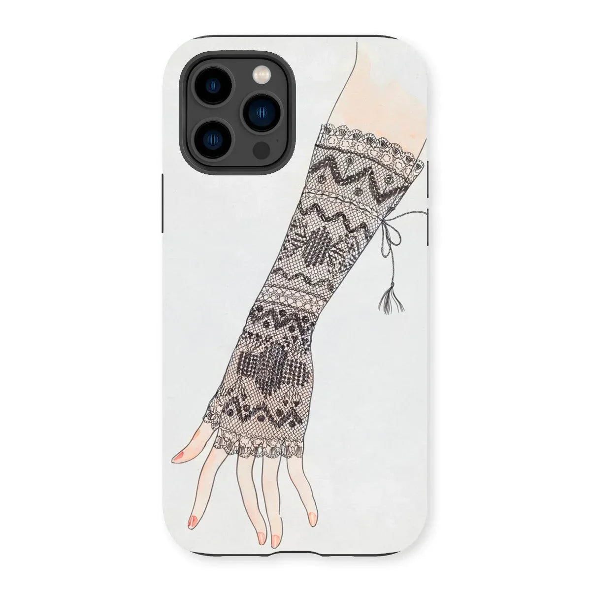 Mitt - Lillian Causey 1930s Fashion Art Iphone Case, 14 Pro / Matte, Hand-drawn Fingerless Glove Intricate Nordic-style Knit Patterns