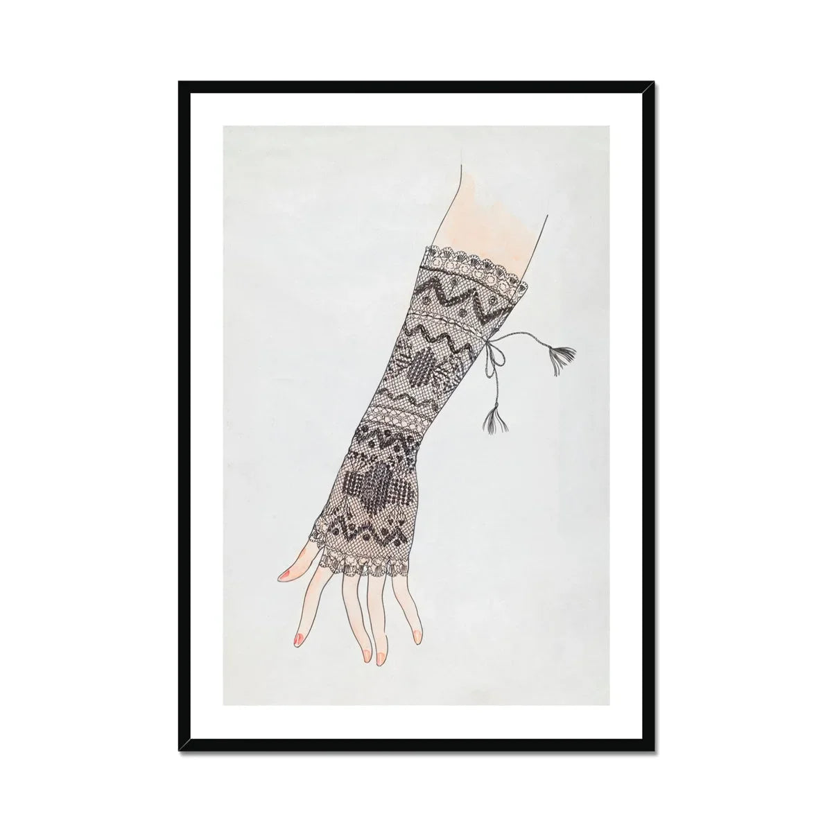 Mitt Lillian Causey 1930s Fashion Art Print, Fingerless Knit Arm Warmer Intricate Geometric Patterns Decorative