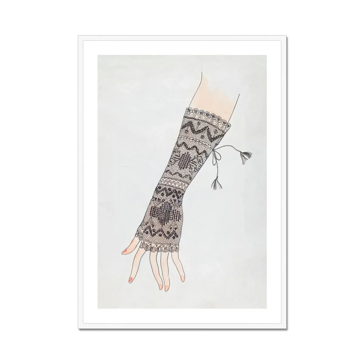 Mitt Lillian Causey 1930s Fashion Art Print, Fingerless Knit Arm Warmer Intricate Geometric Patterns