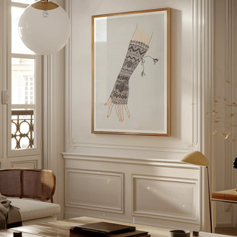 Mitt - Lillian Causey 1930s Fashion Art Print, Framed Artwork Knitted Winter Arm Warmer Nordic Pattern