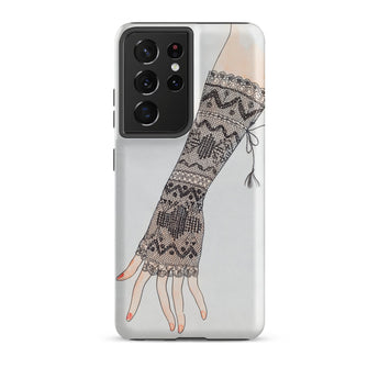 Mitt - Lillian Causey 1930s Fashion Art Samsung Case, Galaxy S21 Ultra / Matte, White Smartphone Case Hand Adorned Black Lace