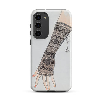 Mitt - Lillian Causey 1930s Fashion Art Samsung Case, Galaxy S23 Plus / Matte, White Phone Case Hand Adorned Black Lace Pattern