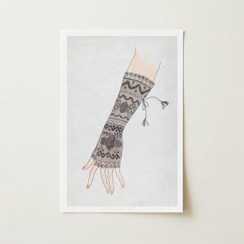 Mitt - Lillian Causey 1930s Lace Glove Art Print / Canvas Delicate Black White Knitted Arm Warmer Intricate Geometric Causey’s, Haute