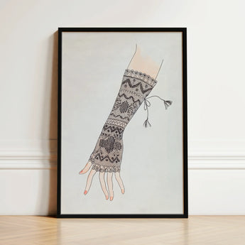 Mitt - Lillian Causey 1930s Lace Glove Art Print / Canvas Black-framed Artwork Hand Intricately Patterned Lace-like Wrist Warmer Causey’s,
