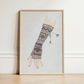 Mitt - Lillian Causey 1930s Lace Glove Art Print / Canvas Framed Illustration Hand Intricately Patterned Black Fingerless Causey’s, Haute