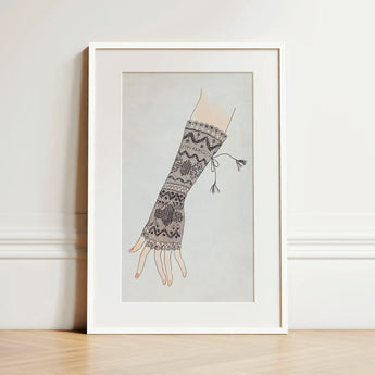 Mitt - Lillian Causey 1930s Lace Glove Art Print / Canvas Framed Illustration Hand Intricately Patterned Black Lace Wrist Lillian Causey’s