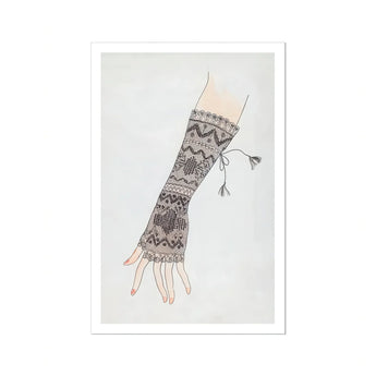Mitt - Lillian Causey 1930s Lace Glove Art Print / Canvas Knitted Fingerless Glove Intricate Gray Geometric Patterns Decorative Lillian