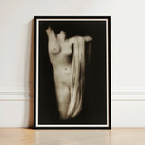 Modern Torso - Female Nude Arnold Genthe Art Print / Canvas Black-framed Black-and-white Photographic Figure Draped Fabric, Belongs,
