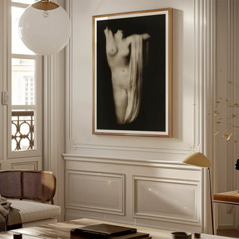 Modern Torso - Female Nude Arnold Genthe Art Print / Canvas Black-and-white Framed Photograph Nude Figure Draped Fabric Encased Modern