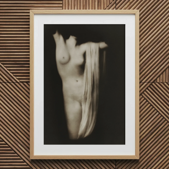 Modern Torso - Female Nude Arnold Genthe Art Print / Canvas Minimalist Black-and-white Framed Photograph Nude Figure Draped Fabric Modern