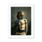 Molly Neoclassical Femboy Sailor Art Print, Artistic Portrait Photograph Shirtless Figure Blue Head Scarf