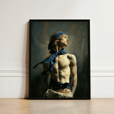 Molly - Neoclassical Femboy Sailor Art Print / Canvas Framed Painting Muscular Bare-chested Figure Blonde Hair Blue, Youthful Gay Vigor